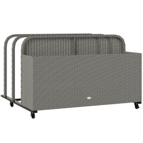 PE Rattan Pool Float Storage Organizer with Wheels, Mixed Gray