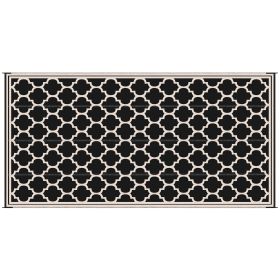 9x18 Reversible RV Outdoor Rug Black and Beige Plastic Straw Patio Floor Mat for Backyard Deck Picnic Beach Camping