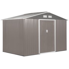 9x6 Metal Storage Shed, Tool Kit House with Foundation, 2 Sliding Door and 4 Vents, for Outdoor Backyard, Garden - Grey