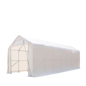 15' x 35' RV/Motorhome Storage Shelter, 17 oz PVC Fabric Cover, Front Roll-Up Door, Enclosed Rear Wall, 3-Layer Galvanized Steel Frame