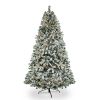6 FT Pre-lit Snow Flocked Christmas Tree, Artificial Hinged Xmas Pine Tree with 800 Branch Tips, 300 Lights for Holiday Party Office Home, Snowy Green