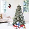 6 FT Pre-lit Snow Flocked Christmas Tree, Artificial Hinged Xmas Pine Tree with 800 Branch Tips, 300 Lights for Holiday Party Office Home, Snowy Green