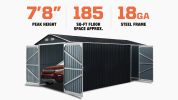 10' x 20' Metal Garage Shed with Double Front Doors, 7'8" Peak Height, Side Entry Door, 185 Sq-Ft Floor Space, TMG-MS1020A