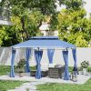 10' x 13' Double Roof Patio Gazebo, Outdoor Gazebo with Curtains, for Garden, Lawn, Backyard and Deck, Dark Blue