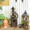 2-in-1 Outdoor Water Fountain with Birdhouse, Outdoor Waterfall Fountain with LED Lights Pump, Tree Trunk Outdoor Water Feature, Resin Garden Fountain