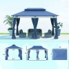 10' x 13' Double Roof Patio Gazebo, Outdoor Gazebo with Curtains, for Garden, Lawn, Backyard and Deck, Dark Blue