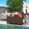 PE Rattan Pool Float Storage Organizer with Wheels, Brown