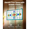 Stained Glass Window Panel, 26 x 16 in, Tiffany Style Hanging Transom Window Panel with Chain, Large Horizontal Rectangle Stain Glass