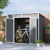 8' x 4' Plastic Outdoor Storage Shed with Floor, Window, Lockable Doors and Vents for Backyard Patio Lawn, Gray