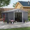 12.6' x 11' Metal Storage Shed, Garden Tool House with Double Sliding Doors, 4 Air Vents for Backyard, Patio & Lawn, Dark Gray