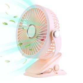 3 Color Options -- 1Pc Portable Quiet Clip On Fan With 5 Speeds 3 Brightness 720 Degree Fully Adjustable Angle Type-C Rechargeable Clip Desk Wall (Color: Pink)