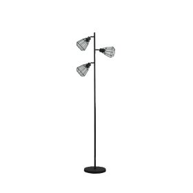 Adjustable Cage Shade Industrial Farmhouse Metal Floor Lamp (Color: black)